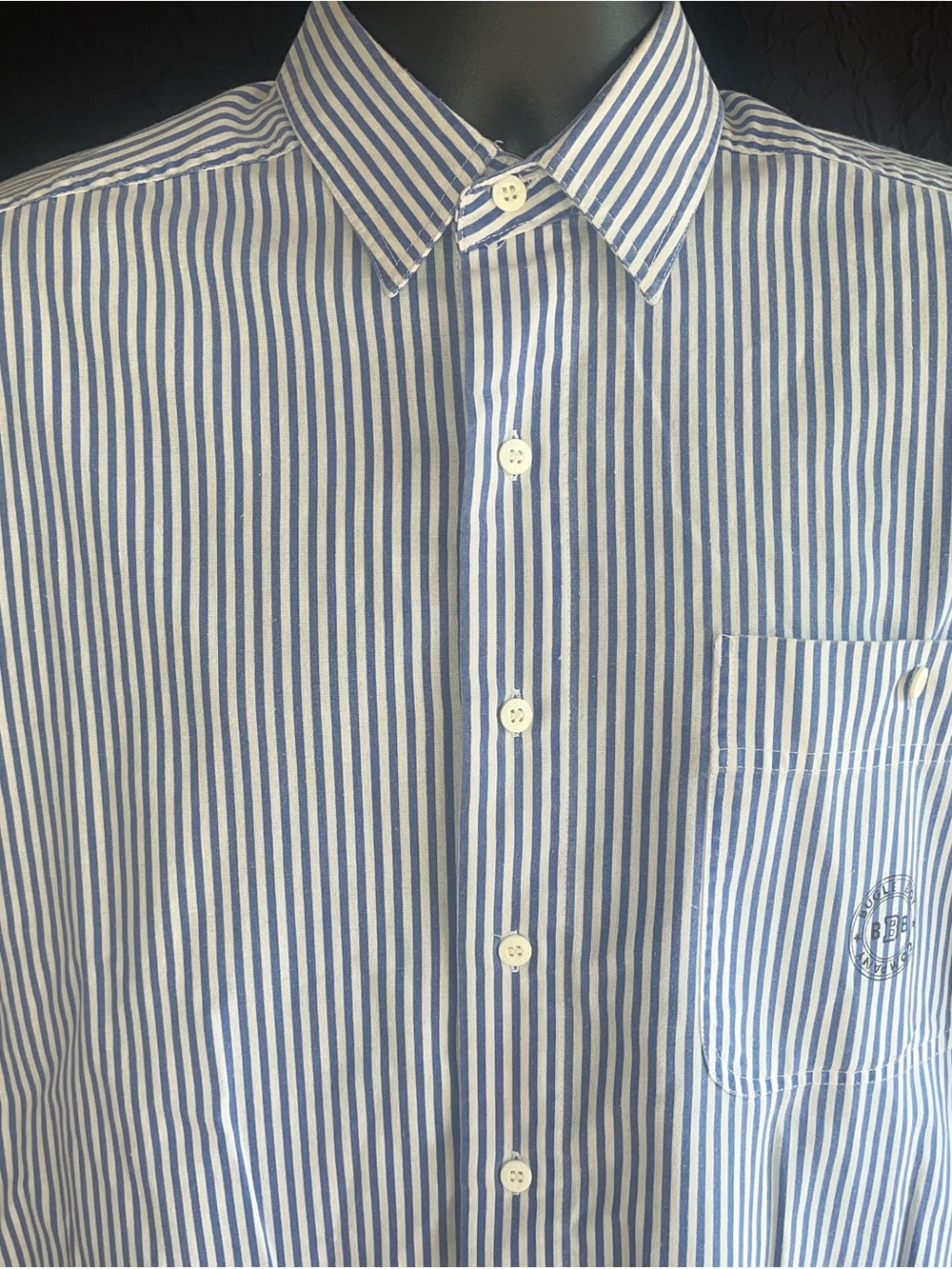 Bugle Boy Blue and White Vertical Stripe Dress Shirt